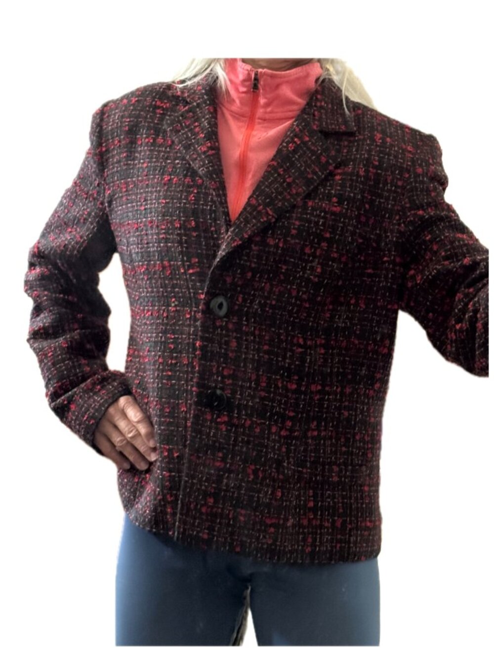 Barrie Pace Blazer Black Red Tweed Sz 12 Vintage Tailored